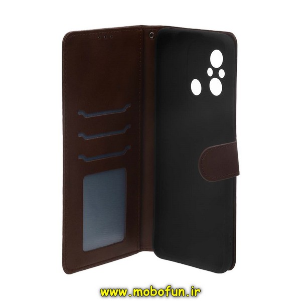 کیف گوشی Redmi 12C شیائومی مگنتی طرح چرم کتابی محافظ لنزدار قهوه ای کد 6