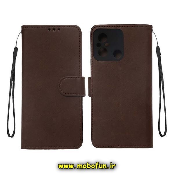 کیف گوشی Redmi 12C شیائومی مگنتی طرح چرم کتابی محافظ لنزدار قهوه ای کد 6