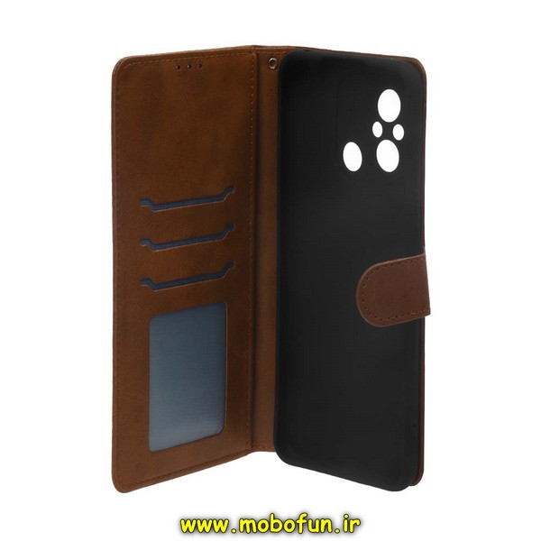 کیف گوشی Redmi 12C شیائومی مگنتی طرح چرم کتابی محافظ لنزدار عسلی کد 7