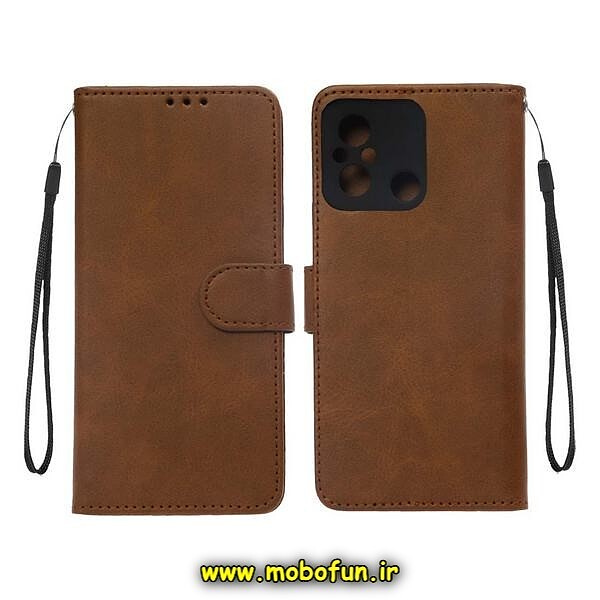 کیف گوشی Redmi 12C شیائومی مگنتی طرح چرم کتابی محافظ لنزدار عسلی کد 7