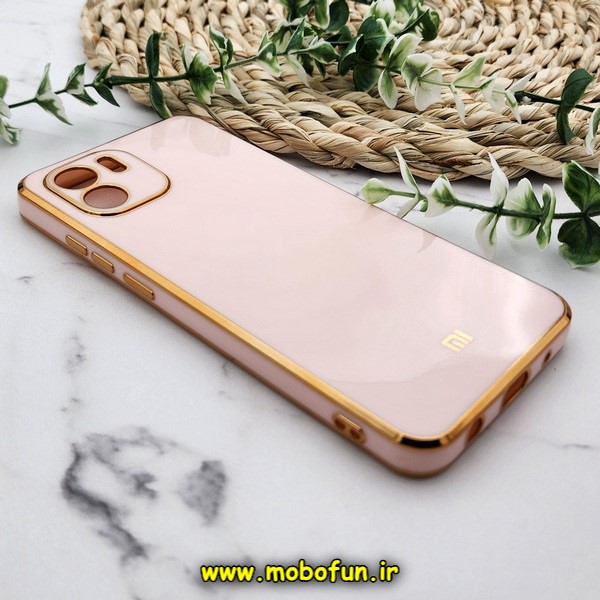 قاب گوشی Redmi A1 - Redmi A2 شیائومی طرح ژله ای مای کیس گلد لاین دور طلایی محافظ لنز دار گلبهی کد 17