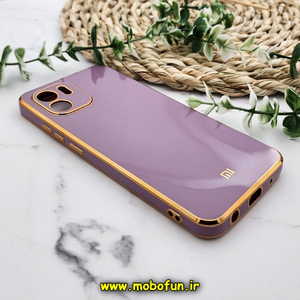 قاب گوشی Redmi A1 - Redmi A2 شیائومی طرح ژله ای مای کیس گلد لاین دور طلایی محافظ لنز دار بنفش کد 18