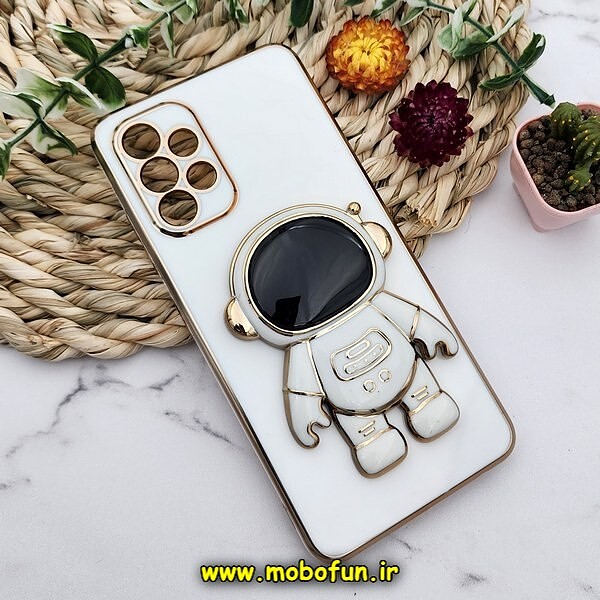 قاب گوشی Galaxy A32 4G سامسونگ طرح ژله ای فضانورد مای کیس گلد لاین دور طلایی محافظ لنز دار سفید کد 791