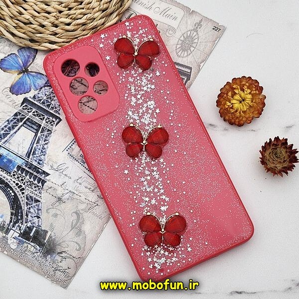 قاب گوشی Galaxy A53 5G سامسونگ طرح رزینی ماربل اکلیلی پروانه محافظ لنزدار صورتی فانتزی کد 587