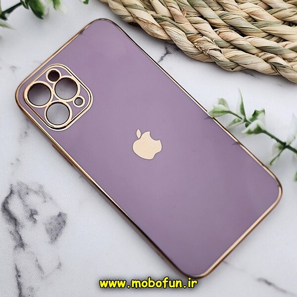 قاب گوشی iPhone 11 Pro آیفون طرح ژله ای مای کیس گلد لاین دور طلایی محافظ لنز دار بنفش کد 369