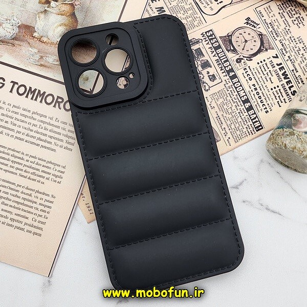 قاب گوشی iPhone 13 Pro Max سامسونگ سیلیکون ژله ای پافر PC زیر بسته محافظ لنز دار مشکی کد 487