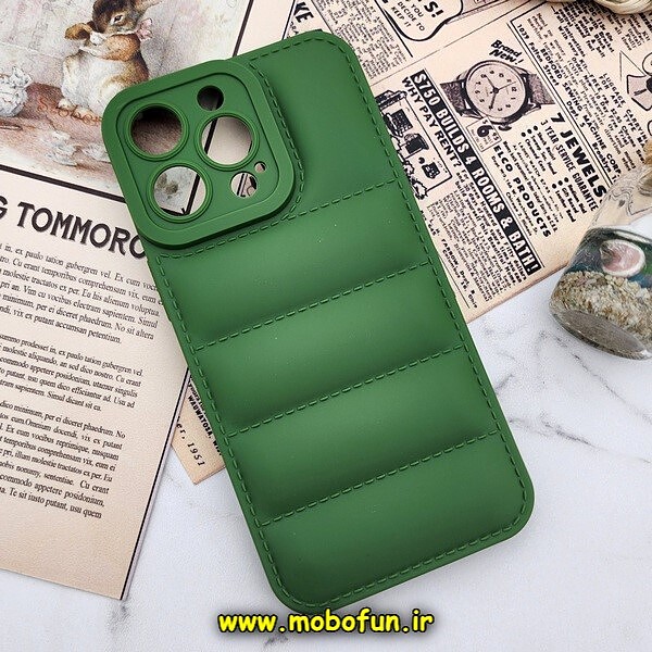 قاب گوشی iPhone 13 Pro Max سامسونگ سیلیکون ژله ای پافر PC زیر بسته محافظ لنز دار سبز کد 489