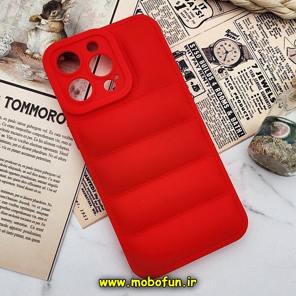قاب گوشی iPhone 13 Pro Max سامسونگ سیلیکون ژله ای پافر PC زیر بسته محافظ لنز دار قرمز کد 490
