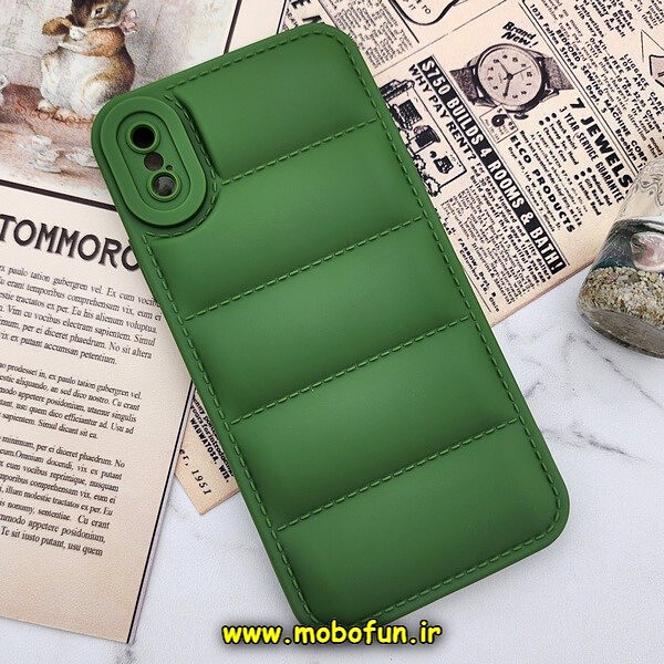 قاب گوشی iPhone X - iPhone XS سامسونگ سیلیکون ژله ای پافر PC زیر بسته محافظ لنز دار سبز کد 475