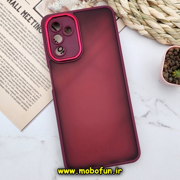 قاب گوشی Galaxy A04S سامسونگ پشت مات متال کیس دور سیلیکونی محافظ لنزدار زرشکی کد 142