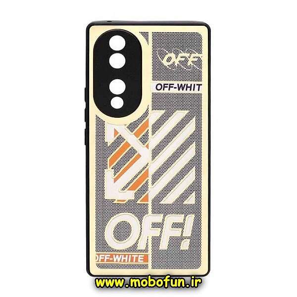 قاب گوشی Honor 70 آنر پشت گلس سرامیکی طلاکوب OFF-WHITE محافظ لنزدار کد 11