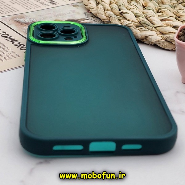 قاب گوشی iPhone 12 Pro Max آیفون پشت مات متال کیس دور سیلیکونی محافظ لنزدار سبز کد 590