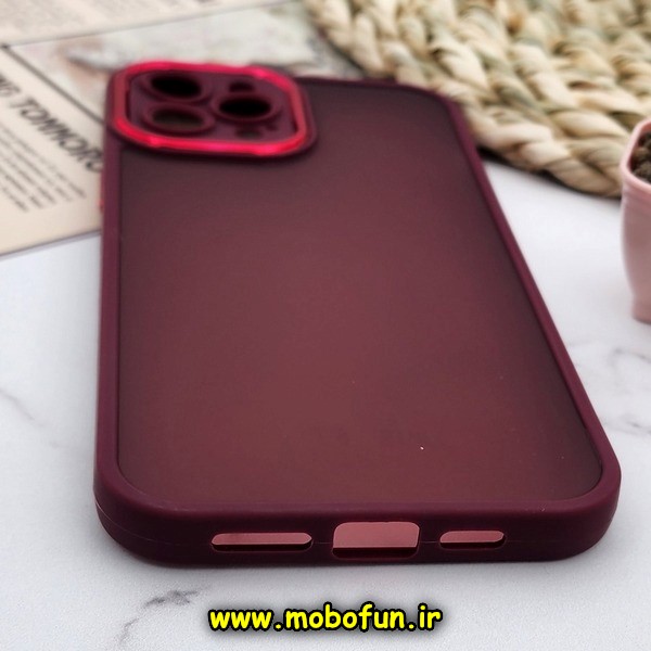 قاب گوشی iPhone 12 Pro Max آیفون پشت مات متال کیس دور سیلیکونی محافظ لنزدار زرشکی کد 591