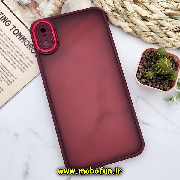 قاب گوشی iPhone X - iPhone XS آیفون پشت مات متال کیس دور سیلیکونی محافظ لنزدار زرشکی کد 479