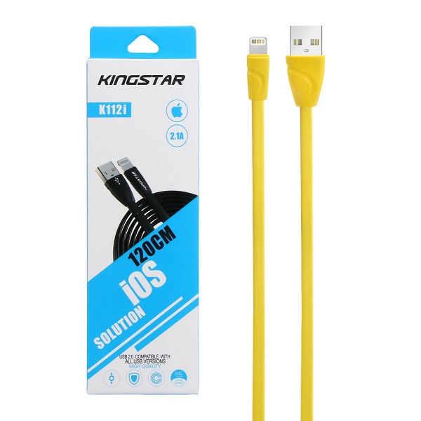 کابل تبدیل USB به لایتنینگ Lightning آیفون کینگ استار فلت مدل K112i طول 120 سانتی متر کد 140960