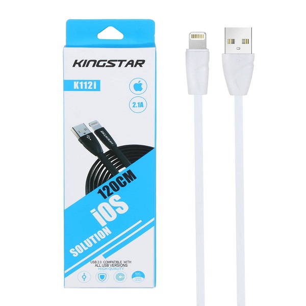 کابل تبدیل USB به لایتنینگ Lightning آیفون کینگ استار فلت مدل K112i طول 120 سانتی متر کد 140960