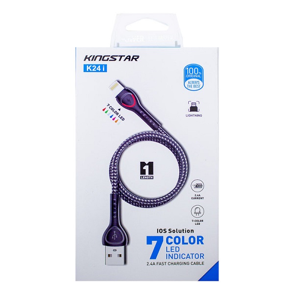 کابل شارژ USB به Lightning لایتنینگ آیفون کینگ استار KingStar مدل K24i طول 1 متر کد 140959