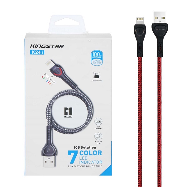 کابل شارژ USB به Lightning لایتنینگ آیفون کینگ استار KingStar مدل K24i طول 1 متر کد 140959