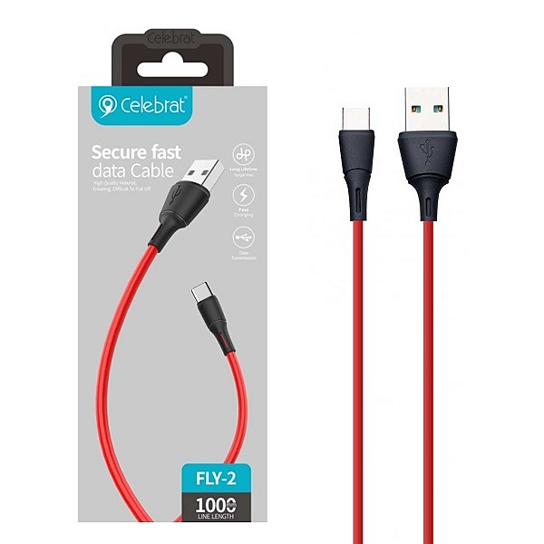 کابل شارژ فست USB به USB-C سلبریت Celebrat مدل FLY-2T به طول 1 متر