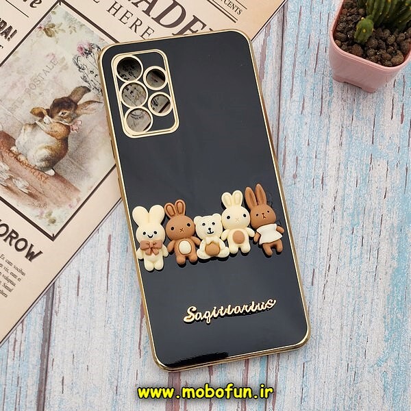 قاب گوشی Galaxy A32 4G سامسونگ طرح ژله ای مای کیس گلد لاین دور طلایی عروسکی سه بعدی محافظ لنز دار مشکی کد 807