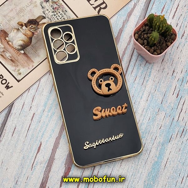 قاب گوشی Galaxy A32 4G سامسونگ طرح ژله ای مای کیس SWEET گلد لاین دور طلایی عروسکی سه بعدی محافظ لنز دار مشکی کد 811