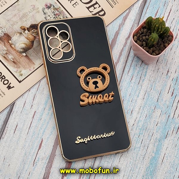 قاب گوشی Galaxy A52 4G - Galaxy A52 5G - Galaxy A52S سامسونگ طرح ژله ای مای کیس SWEET گلد لاین دور طلایی عروسکی سه بعدی محافظ لنز دار مشکی کد 1072