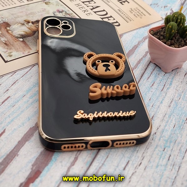 قاب گوشی iPhone 11 آیفون طرح ژله ای مای کیس SWEET گلد لاین دور طلایی عروسکی سه بعدی محافظ لنز دار مشکی کد E42-171803
