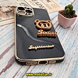 قاب گوشی iPhone 13 Pro Max آیفون طرح ژله ای مای کیس SWEET گلد لاین دور طلایی عروسکی سه بعدی محافظ لنز دار مشکی کد 497