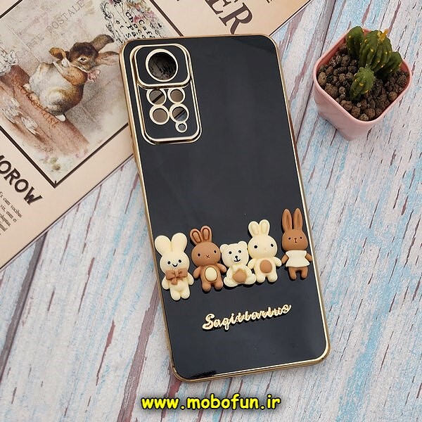 قاب گوشی Redmi Note 11 Pro 4G Global - Redmi Note 11 Pro 5G Global - Redmi Note 11E Pro 5G شیائومی طرح ژله ای مای کیس گلد لاین دور طلایی عروسکی سه بعدی محافظ لنز دار مشکی کد 494