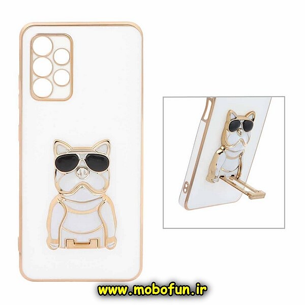 قاب گوشی Galaxy A32 4G سامسونگ طرح ژله ای سگ بولداگ مای کیس گلد لاین دور طلایی محافظ لنز دار سفید کد 818