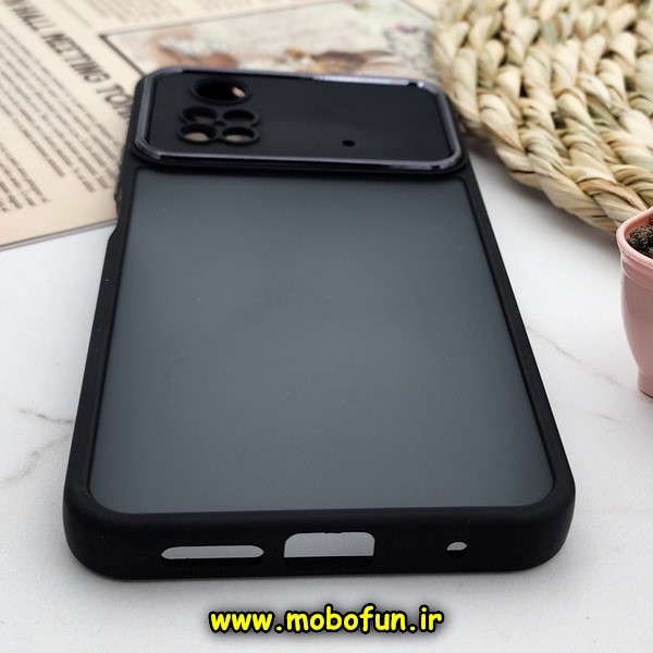 قاب گوشی Poco M4 Pro 4G شیائومی پشت مات متال کیس دور سیلیکونی محافظ لنزدار مشکی کد 321