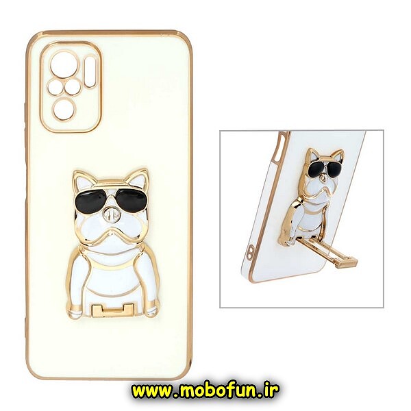 قاب گوشی Redmi Note 10 4G - Redmi Note 10S - Poco M5S شیائومی طرح ژله ای سگ بولداگ مای کیس گلد لاین دور طلایی محافظ لنز دار سفید کد 462