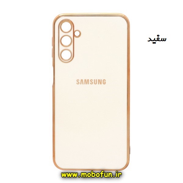 قاب گوشی Galaxy A24 4G سامسونگ طرح ژله ای مای کیس گلد لاین دور طلایی محافظ لنز دار سفید کد 11