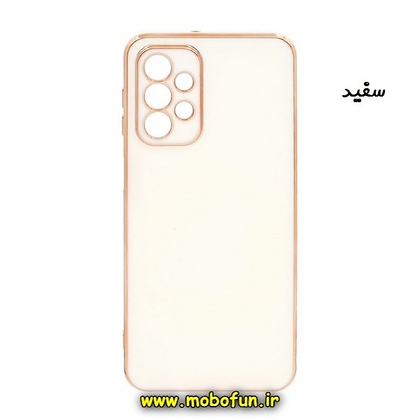 قاب گوشی Galaxy A53 5G سامسونگ طرح ژله ای مای کیس گلد لاین دور طلایی محافظ لنز دار سفید کد 608