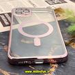 قاب گوشی iPhone 11 Pro Max آیفون طرح الکتروپلیتینگ مگ سیفی ژله ای شفاف اورجینال یونیک کیس Unique Case محافظ لنز دار گلسی رزگلد کد 525