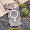قاب گوشی iPhone 14 Pro Max آیفون طرح الکتروپلیتینگ مگ سیفی ژله ای شفاف اورجینال یونیک کیس Unique Case محافظ لنز دار گلسی رزگلد کد 179