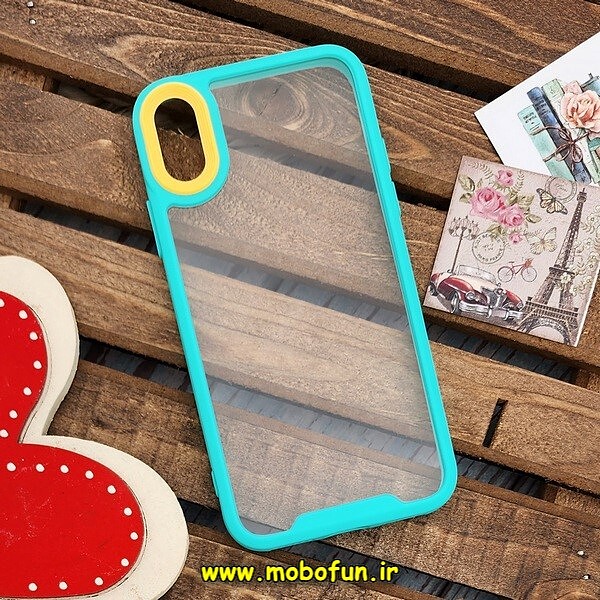 قاب گوشی iPhone X - iPhone XS آیفون اورجینال Pro Camera طرح پشت طلق شفاف دور سیلیکونی محافظ لنز دار سبزآبی کد 488