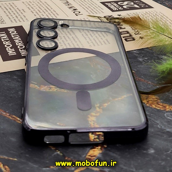 قاب گوشی Galaxy S23 سامسونگ طرح الکتروپلیتینگ مگ سیفی ژله ای شفاف اورجینال یونیک کیس Unique Case محافظ لنز دار گلسی مشکی کد E40-170983