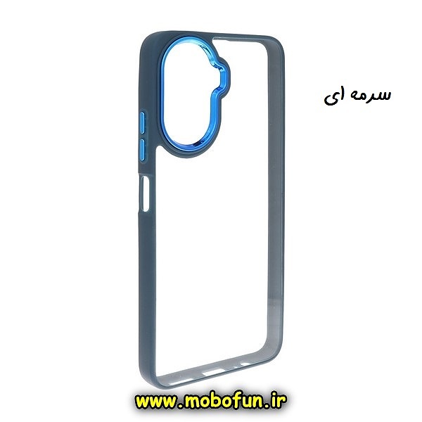 قاب گوشی Huawei Nova Y70 هوآوی اورجینال متال کیس Metal طرح پشت طلق شفاف دور سیلیکونی سرمه ای کد 30