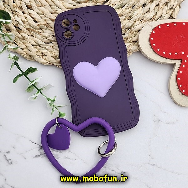 قاب گوشی iPhone 11 آیفون طرح بالشتی النگویی قلبی سه بعدی سیلیکونی محافظ لنز دار بنفش کد 515