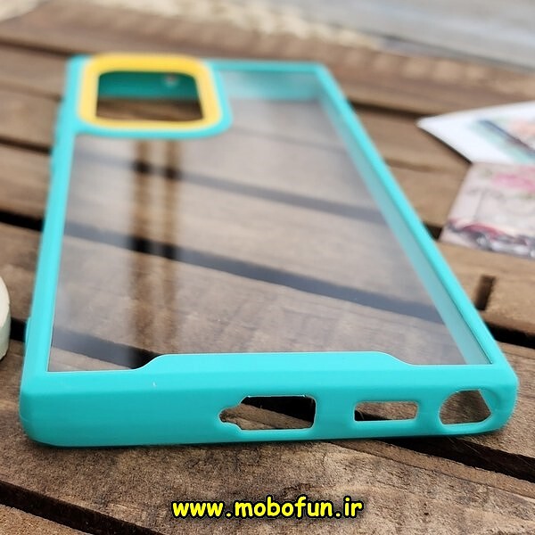 قاب گوشی Galaxy S22 Ultra سامسونگ اورجینال Pro Camera طرح پشت طلق شفاف دور سیلیکونی محافظ لنز دار سبزآبی کد 267