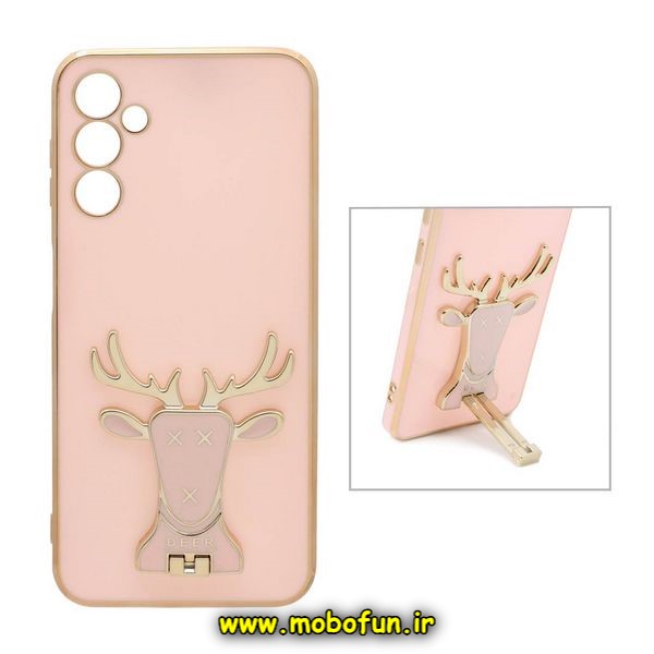 قاب گوشی Galaxy A14 4G - Galaxy A14 5G سامسونگ طرح ژله ای گوزنی مای کیس گلد لاین دور طلایی محافظ لنز دار گلبهی کد 126