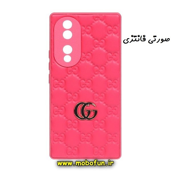 قاب گوشی Honor 70 5G آنر طرح دار پافر چرمی محافظ لنز دار گوچی GUCCI صورتی فانتزی کد 15