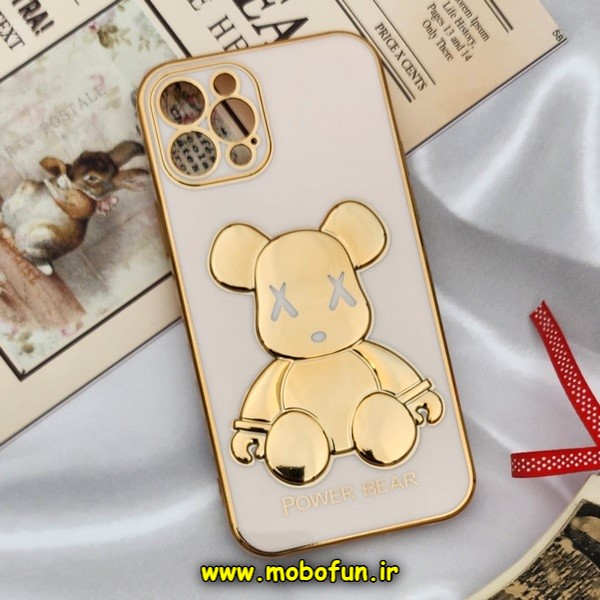 قاب گوشی iPhone 12 Pro آیفون طرح ژله ای مای کیس خرس طلایی تدی برجسته POWER BEAR محافظ لنز دار گلبهی کد 770