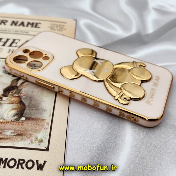 قاب گوشی iPhone 12 Pro آیفون طرح ژله ای مای کیس خرس طلایی تدی برجسته POWER BEAR محافظ لنز دار گلبهی کد 770