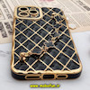 قاب گوشی iPhone 12 Pro Max آیفون طرح ژله ای پافر لوزی دستبندی مرواریدی گلد لاین دور طلایی محافظ لنز دار مشکی کد 601