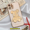 قاب گوشی iPhone 12 Pro Max آیفون طرح ژله ای مای کیس خرس طلایی تدی برجسته POWER BEAR محافظ لنز دار گلبهی کد 603