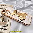 قاب گوشی iPhone 13 Pro Max آیفون طرح ژله ای مای کیس خرس طلایی تدی برجسته POWER BEAR محافظ لنز دار گلبهی کد 506