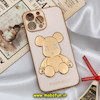 قاب گوشی iPhone 13 Pro Max آیفون طرح ژله ای مای کیس خرس طلایی تدی برجسته POWER BEAR محافظ لنز دار گلبهی کد 506