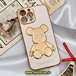 قاب گوشی iPhone 13 Pro Max آیفون طرح ژله ای مای کیس خرس طلایی تدی برجسته POWER BEAR محافظ لنز دار گلبهی کد 506